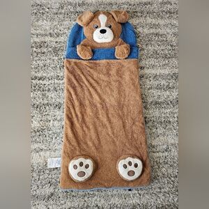HugFun Sleeping Slumber Bag Soft Brown Dog Plush Zip Up Sleep Over Doggie Lovey